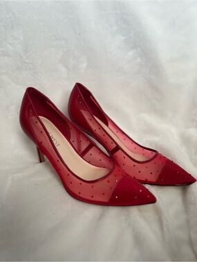 Nine West Red Pointed-Toe Sheer Dot Pumps